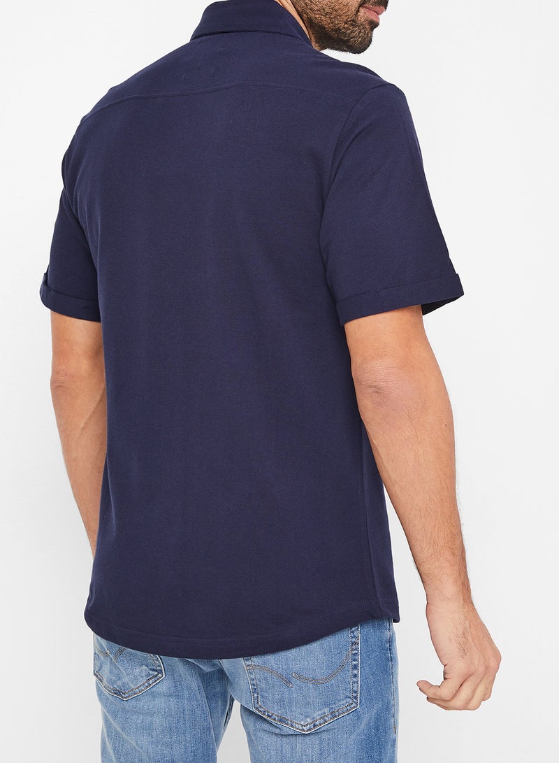 STATE 8 Knit Short Sleeve Shirt Navy - Image 3