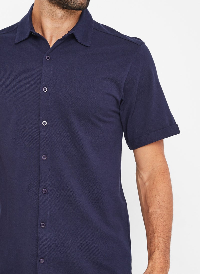 STATE 8 Knit Short Sleeve Shirt Navy - Image 4