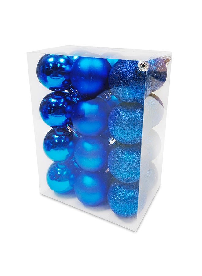CHRISTMAS MAGIC 24-Piece Christmas Balls Shiny Matt Glitter Set Blue 5cm 