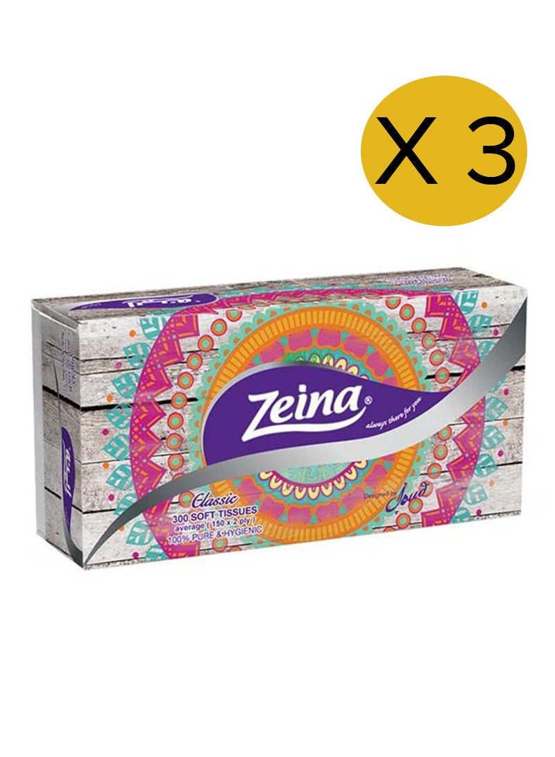 Soft Facial Tissues 2 PLY 300 Tissues - Pack of 3 Multicolour