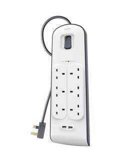 belkin Belkin Bsv604Af2M6-Way Surge Protection Strip With 2 Meters Cord Length - Heavy Duty Electrical Extension Socket With 2 X 2.4 A Shared Usb Ports, Durable 14Awg Capacity With On/Off Switch - White White 2meter  - Image 1
