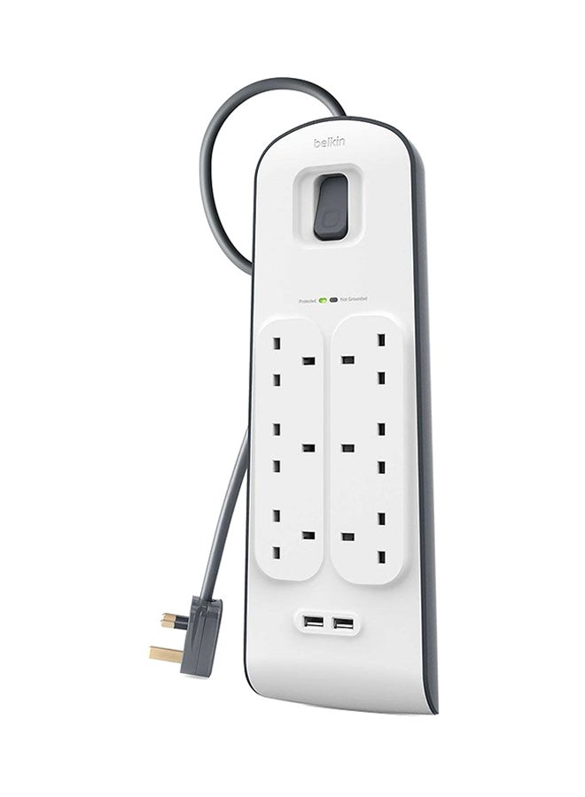belkin - Belkin Bsv604Af2M6-Way Surge Protection Strip With 2 Meters Cord Length - Heavy Duty Electrical Extension Socket With 2 X 2.4 A Shared Usb Ports, Durable 14Awg Capacity With On/Off Switch - White White 2meter - Image 1