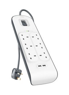 belkin Belkin Bsv604Af2M6-Way Surge Protection Strip With 2 Meters Cord Length - Heavy Duty Electrical Extension Socket With 2 X 2.4 A Shared Usb Ports, Durable 14Awg Capacity With On/Off Switch - White White 2meter  - Image 2