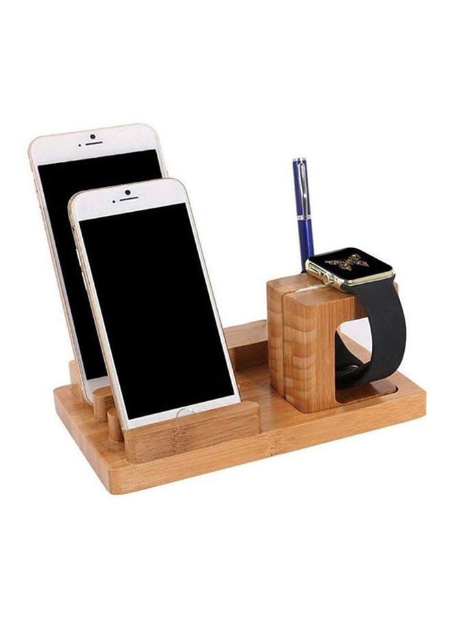 FINEC 4 USB Port And Apple Watch Stand Dock Charger Brown  - Image 3