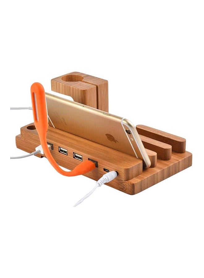 FINEC 4 USB Port And Apple Watch Stand Dock Charger Brown  - Image 5
