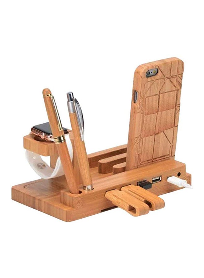 FINEC 4 USB Port And Apple Watch Stand Dock Charger Brown  - Image 4