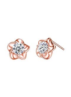 Copper Zircon Studded Cherry Blossom Stud Earrings