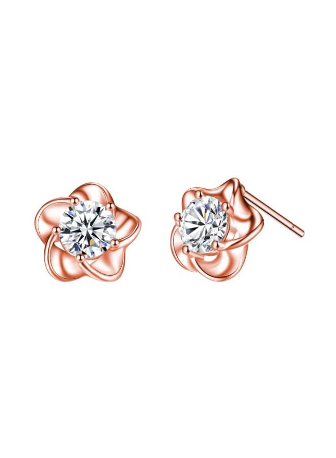 Generic - Copper Zircon Studded Cherry Blossom Stud Earrings - Image 1