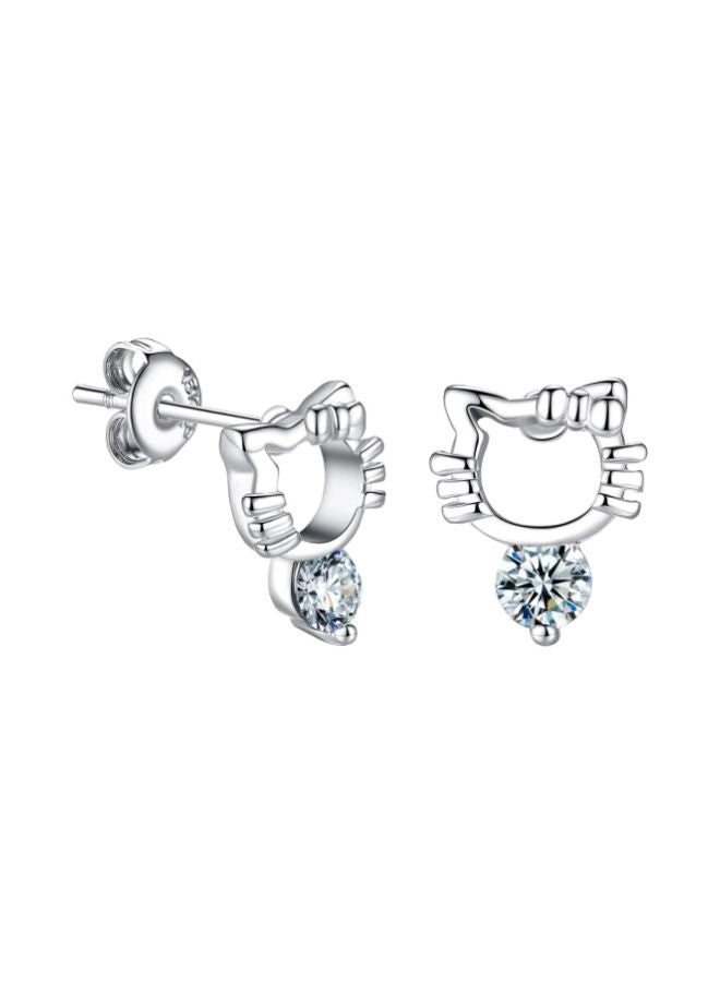 أقراط مصنوعة من خليط معدني ومرصعة بالزركون وبتصميم هالو كيتي - Image 1