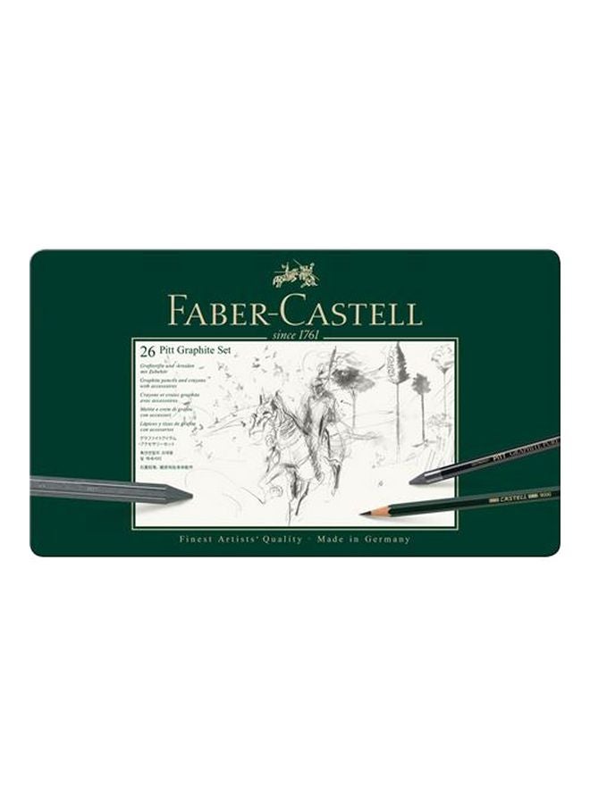 فابير كاستل مجموعة أقلام رصاص فحمية بيت من 26 قطعة أسود/ أخضر/ بيج - Image 2
