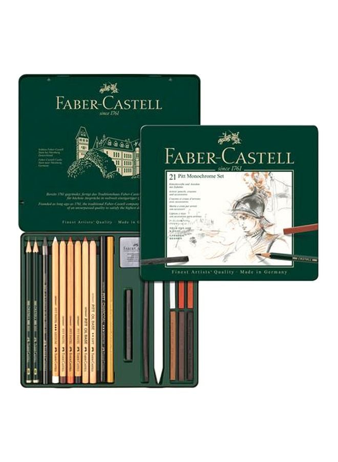 FABER-CASTELL 21-Piece Pitt Monochrome Set Beige/Black/Green - Image 1