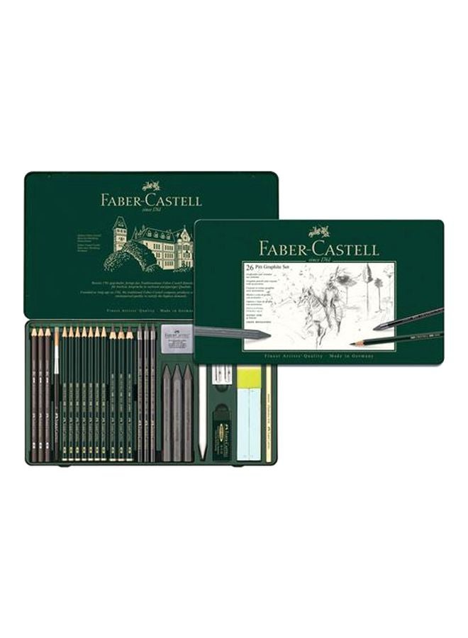 فابير كاستل مجموعة أقلام رصاص فحمية بيت من 26 قطعة أسود/ أخضر/ بيج - Image 1