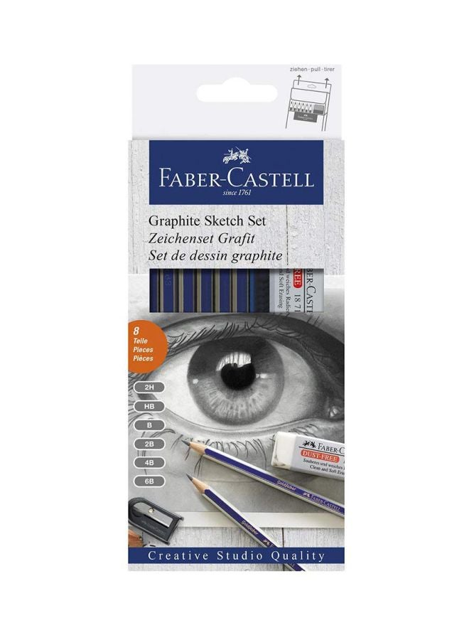 FABER-CASTELL - 8-Piece Graphite Sketch Set Blue/Black/White - Image 1