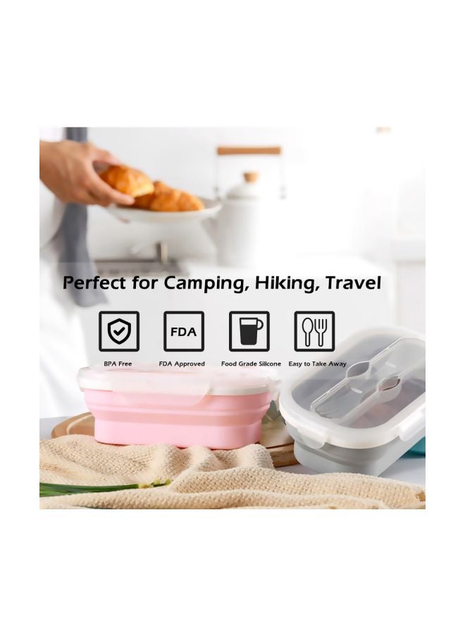 Collapsible Silicone Lunch Box With Cup Pink/White  - Image 2
