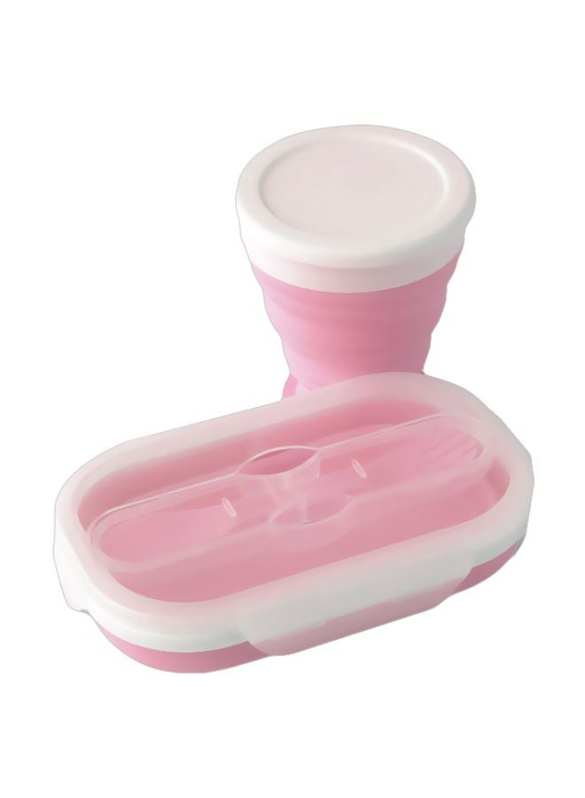 Collapsible Silicone Lunch Box With Cup Pink/White  - Image 1