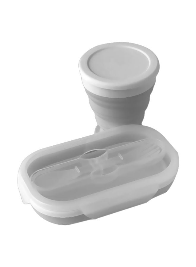 Generic - Collapsible Silicone Lunch Box With Cup Grey/White - Image 1