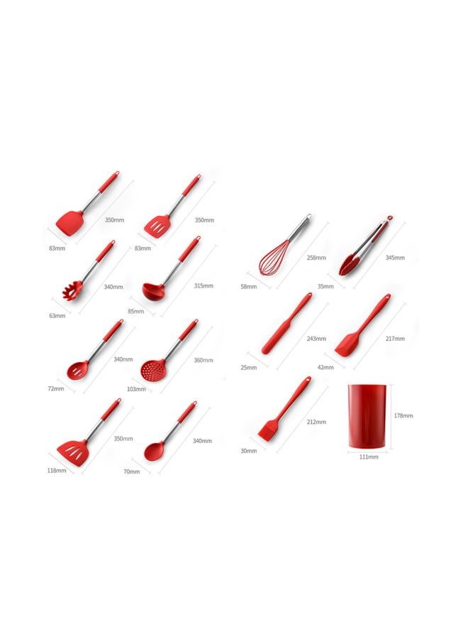 طقم أدوات طبخ مصنوعة من السيليكون مكون من 14 قطعة أحمر/فضي - Image 4