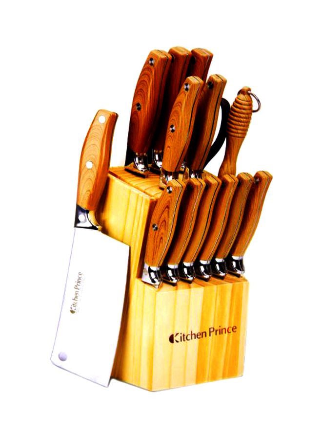 15-Piece Kitchen Knife Set Silver/Brown