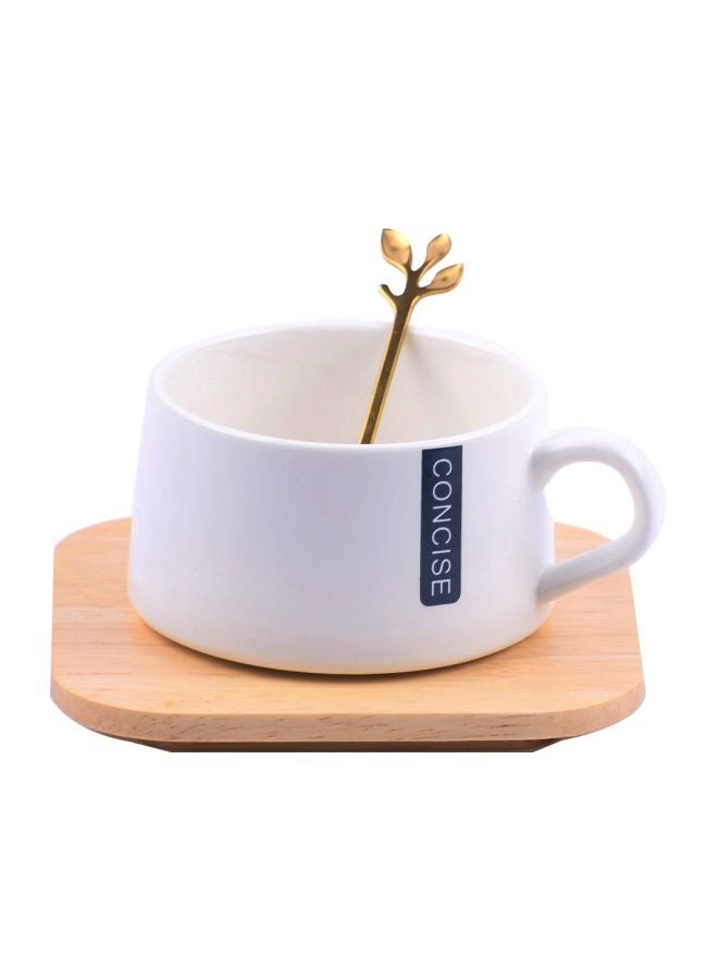 هوم كونسيبت فنجان مع طبق وطبق تقديم من الخشب أبيض/بني/ذهبي 14x14x8Ø³Ù†ØªÙŠÙ…ØªØ±