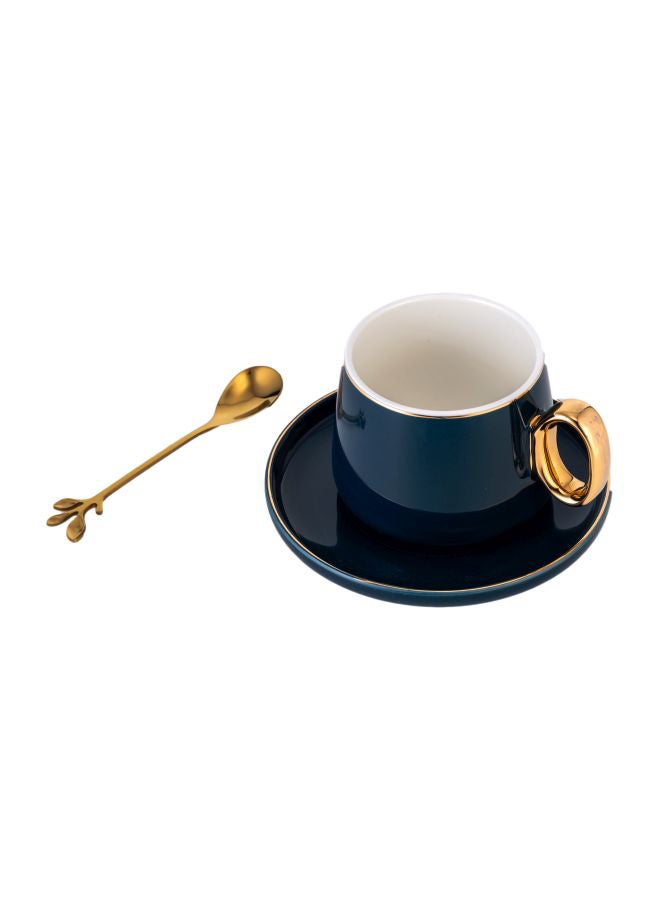 Home Concept 3-Piece Ceramic Cup And Saucer Set Blue/White/Gold 15x10x5cm 