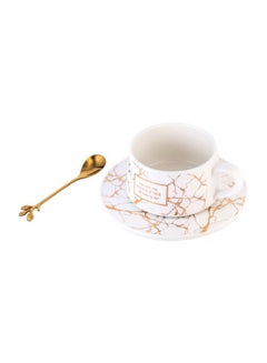 Home Concept 3-Piece Ceramic Cup And Saucer Set White/Gold 15x10x5centimeter 