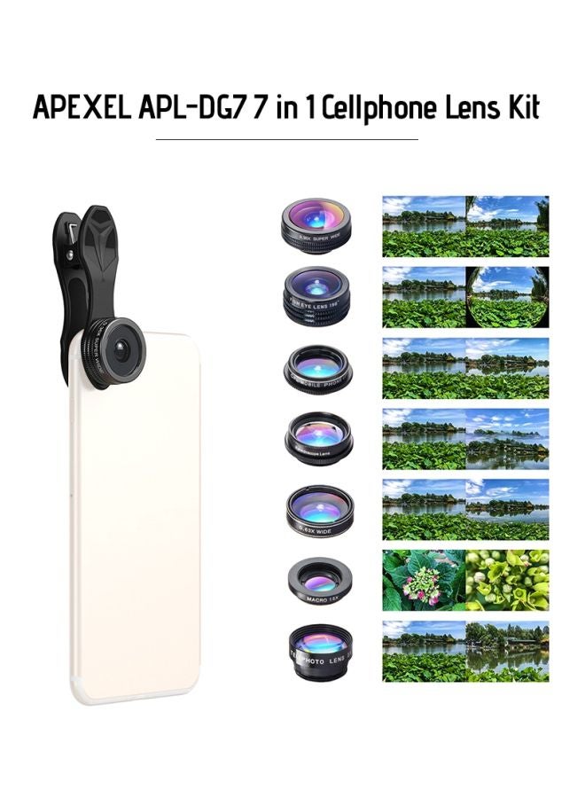 APEXEL 7-In-1 Universal Clip On Mobile Camera Lens Black  - Image 3