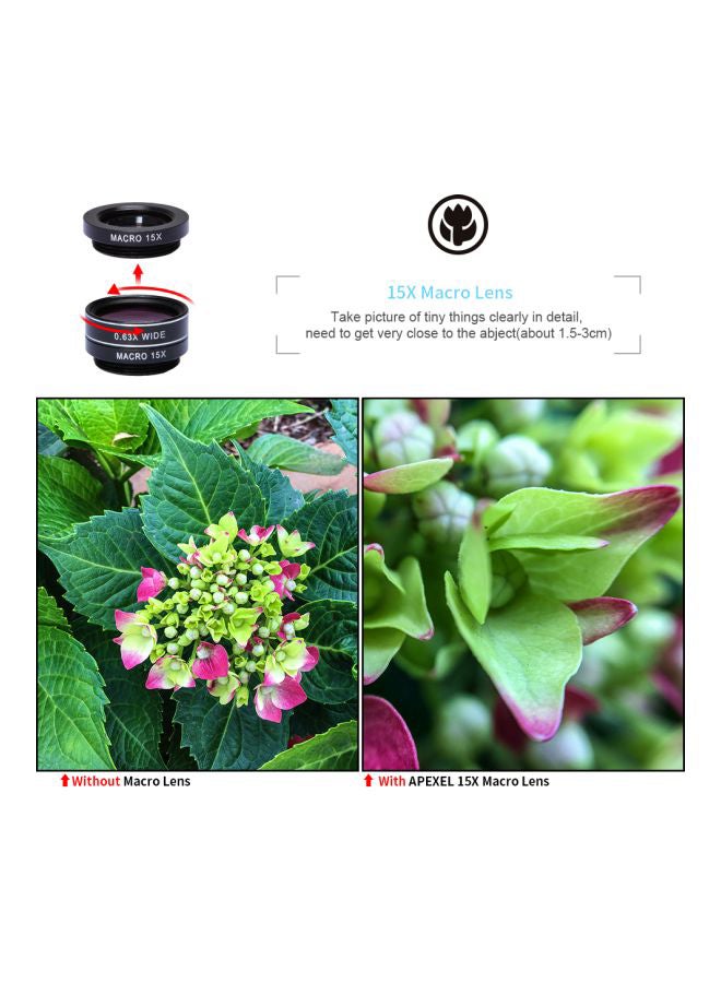 APEXEL 7-In-1 Universal Clip On Mobile Camera Lens Black  - Image 4