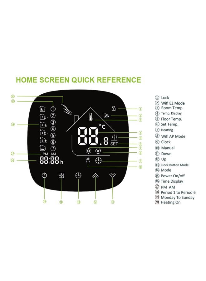 ماركة غير محددة منظم حراري للتدفئة الكهربائية مع شاشة LCD H8101-2 أسود/ أبيض  - Image 3