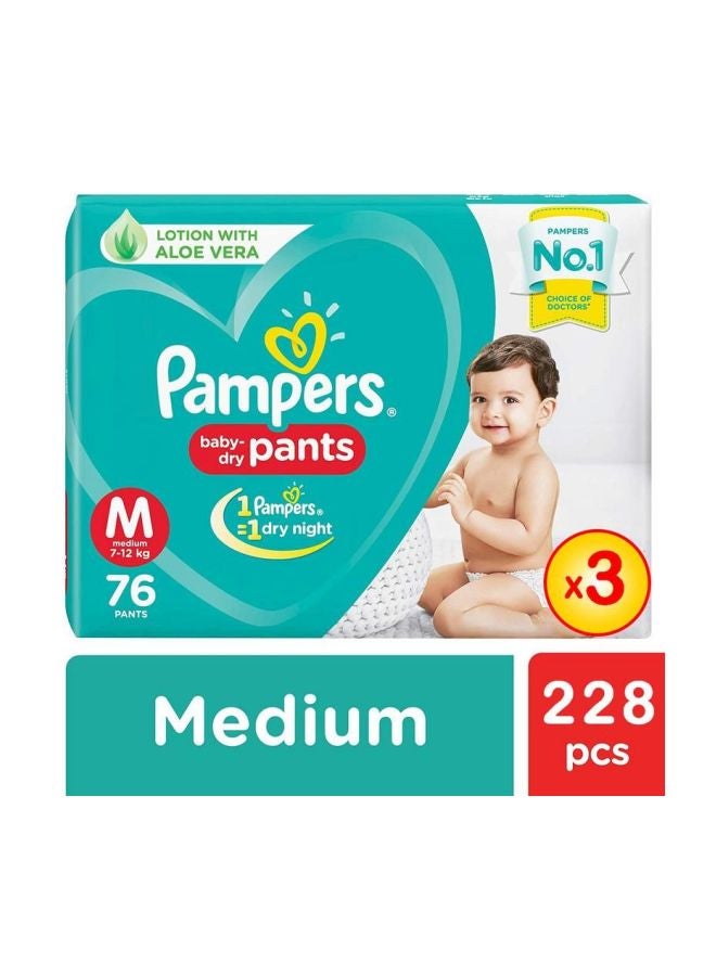 Pampers - Pack Of 3 Baby Dry Pants With Aloe Vera, Size M 7-12kg, 76 Count - Image 1