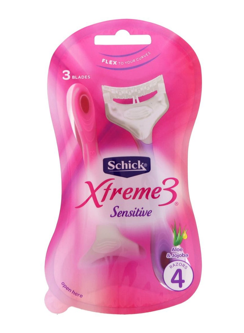 schick 4-Piece Triple Blade Xtreme3 Sensitive Razor Set Pink/White - Image 1