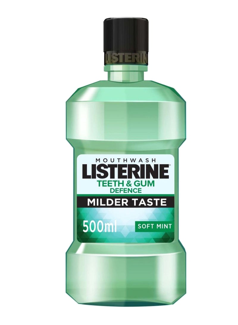 Listerine Teeth And Gum Defence Milder Taste Soft Mint Mouthwash Green 500ml 