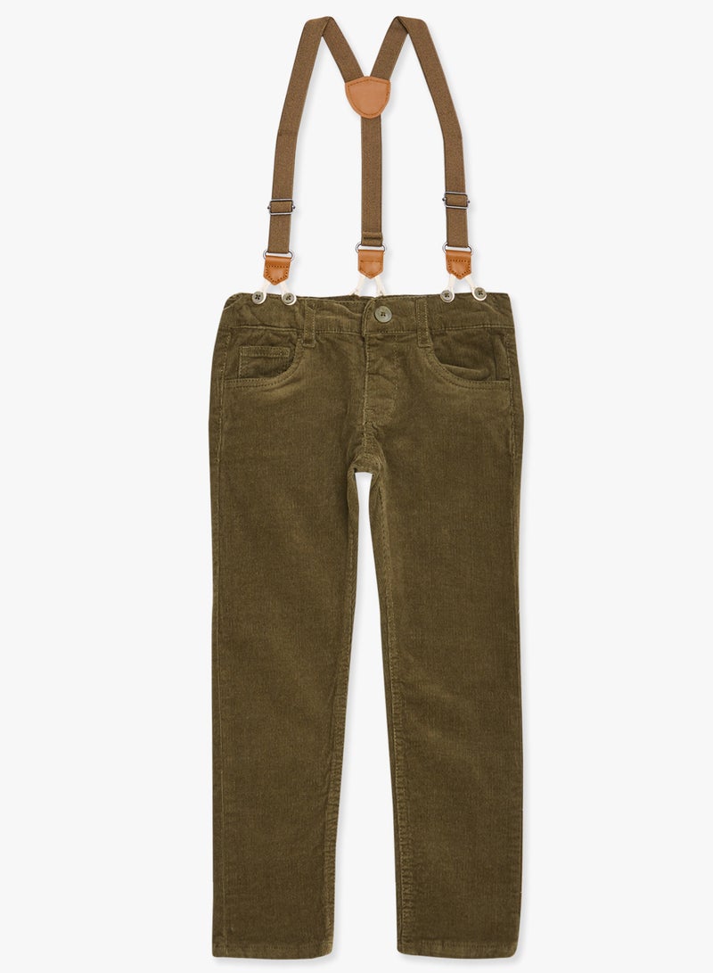 NAME IT Boys Suspenders Detailed Corduroy Pants Olive - Image 1