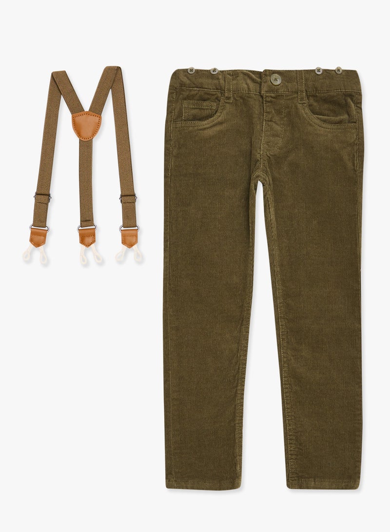 NAME IT Boys Suspenders Detailed Corduroy Pants Olive - Image 3