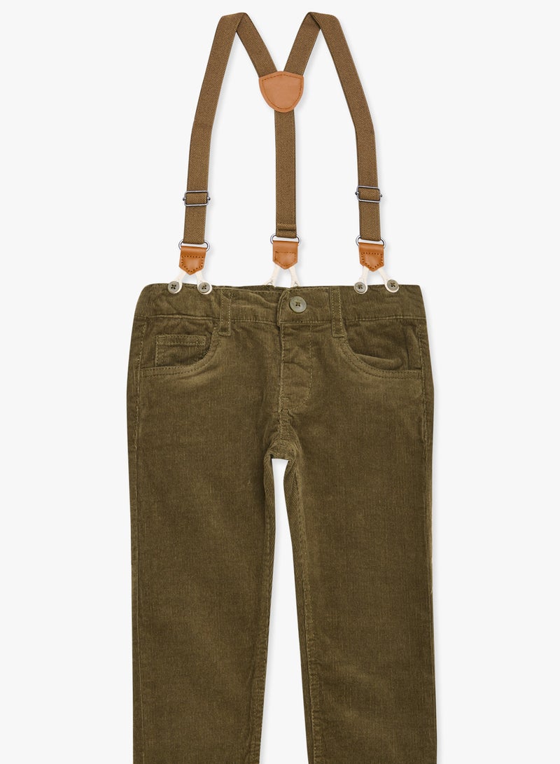 NAME IT Boys Suspenders Detailed Corduroy Pants Olive - Image 4
