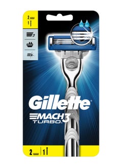 2-Piece Blade Set With Mach3 Turbo Razor Handle Blue/Silver