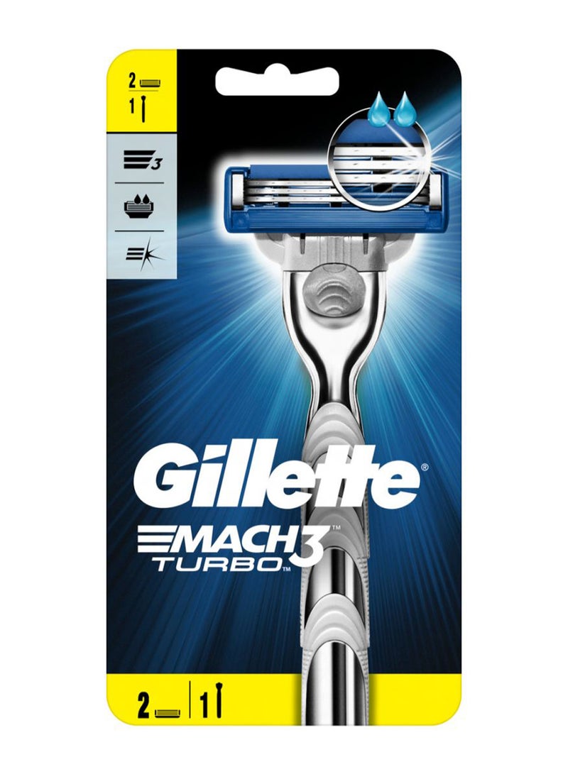 Gillette - 2-Piece Blade Set With Mach3 Turbo Razor Handle Blue/Silver - Image 1