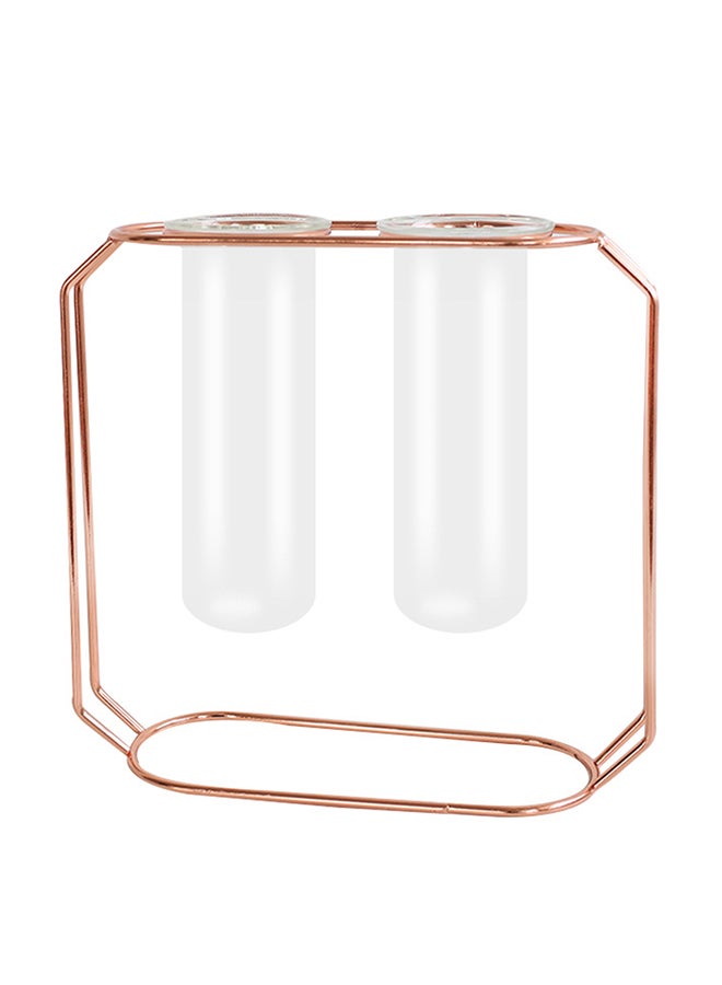 Sharpdo Double Tube Pattern Decorative Vase Rose Gold/Clear 22 x 8cm - Image 1