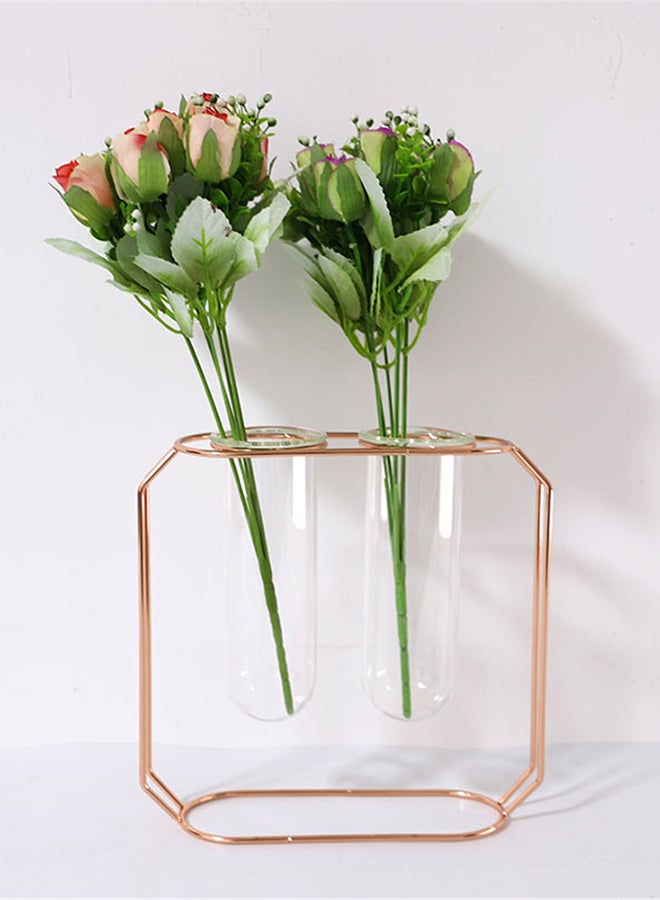 Sharpdo Double Tube Pattern Decorative Vase Rose Gold/Clear 22 x 8cm - Image 2
