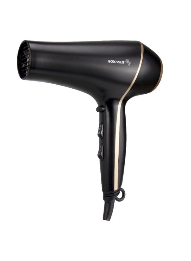 SONASHI - HighSpeed Hair Dryer  2000W Power And Cool Shot Function  DC Motor  3 Heat And 2 Speed Settings With Lightweight Body  Hair Dryer for BeginnersProfessionals  Hair Tool  SHD-5004 Black/ Gold 9.8 x 27.2 x 24.4cm - Image 1