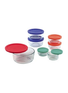 14-Piece Glass Round Food Container Set With Multi-Colored Lids Multicolour
