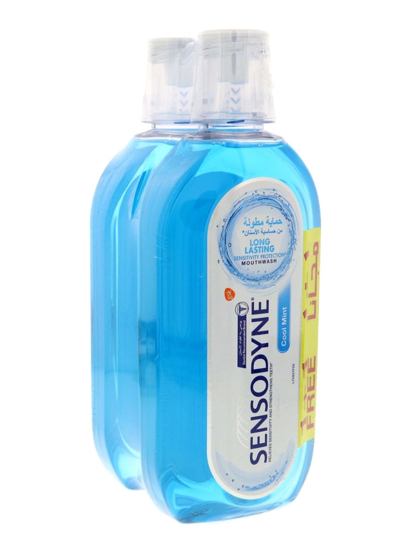 Sensodyne Cool Mint Long Lasting Sensitivity Protection Mouthwash (1+1 Free) Blue 2 x 500ml  - Image 1