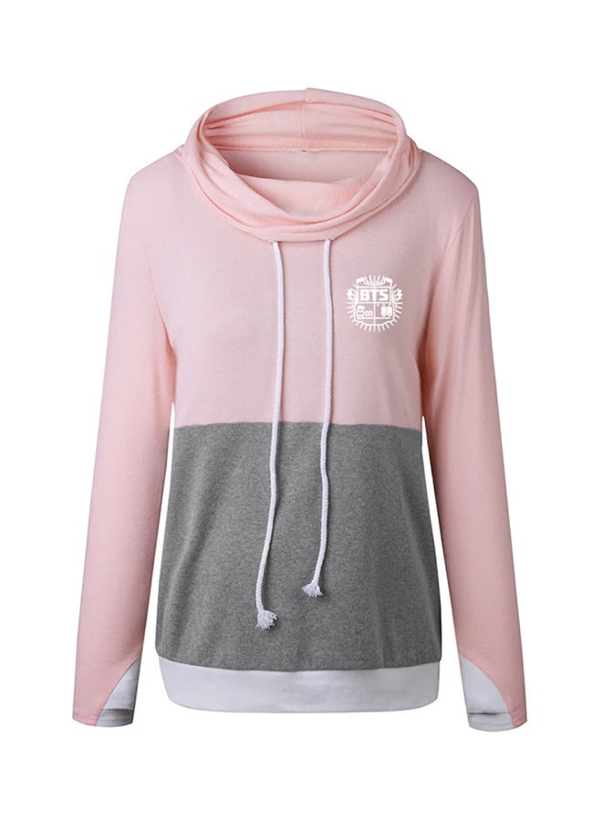 BTS Print Cowl Neck Long Sleeves Outerwear Pink - Image 1