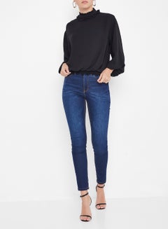 Stock Ruffled Collar Elasticated Hem Top Black  - Image 2