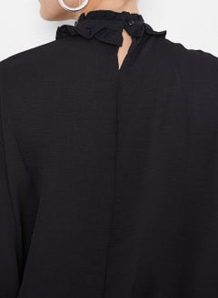 Stock Ruffled Collar Elasticated Hem Top Black  - Image 4