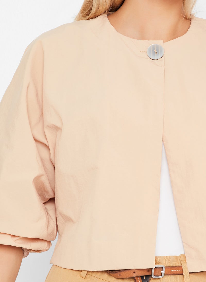 Stock Balloon Sleeve Cropped Jacket Beige - Image 4