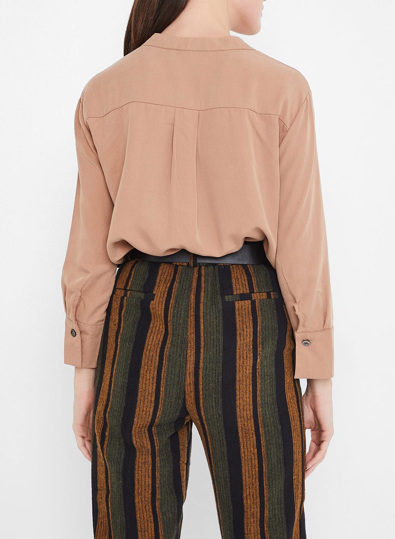 Stock Buttoned Dual Pocket Shirt Beige - Image 3