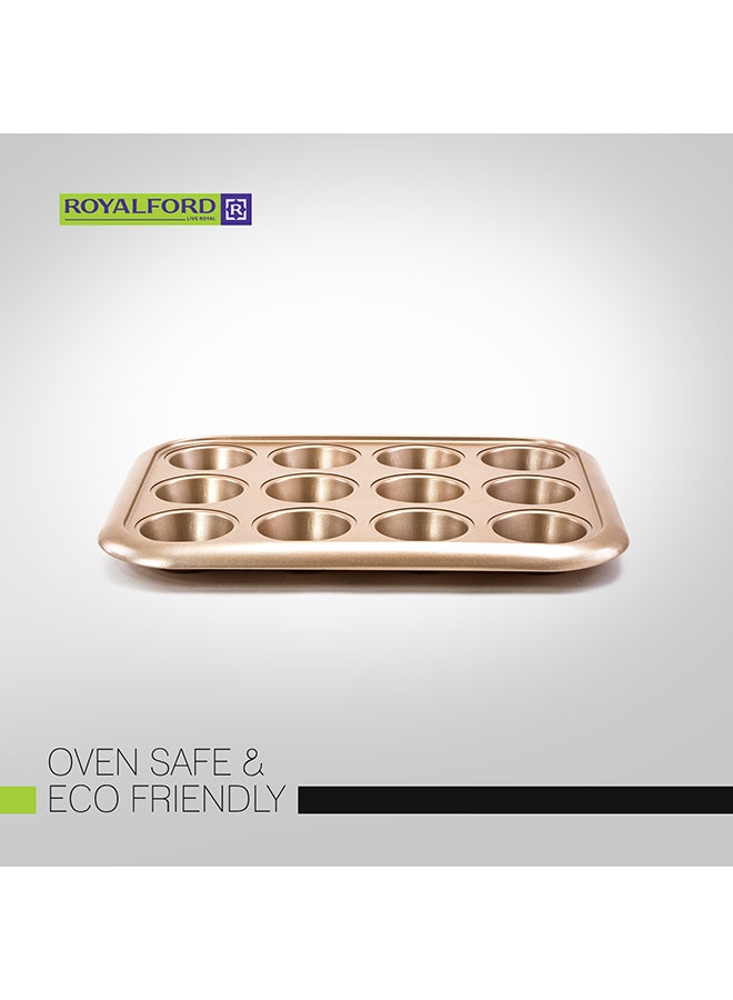 Royalford 12-Cups Muffin Pan Gold 38x3.5x29.5cm  - Image 5