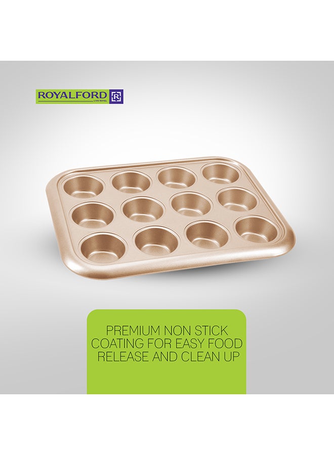 Royalford 12-Cups Muffin Pan Gold 38x3.5x29.5cm  - Image 4