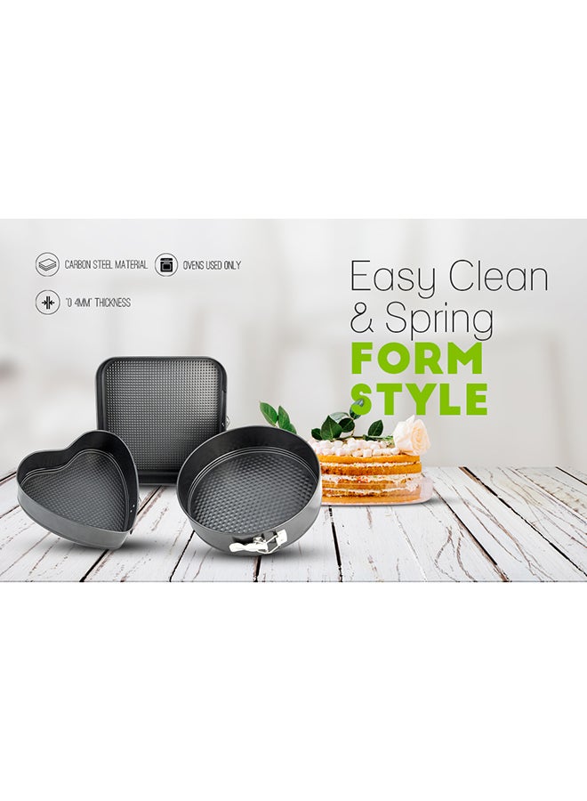 Royalford - 3-Piece Round, Heart And Square Springform Set Black - Image 1