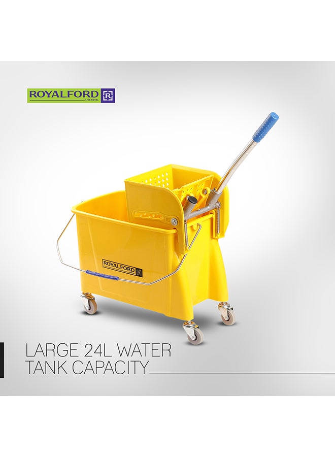Royalford - Royalbright Professional Mop Wringer Trolley 24L 360掳 Rotating Wheels46.5X27.528.5Cm Pp Body With Ss Handle Multicolor Yellow 24Liters - Image 1